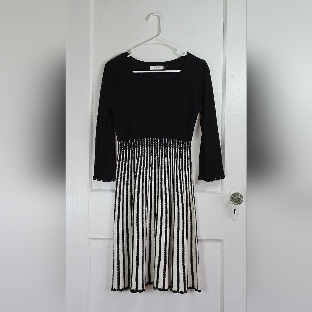 Calvin Klein Black and White Sweater Dress S